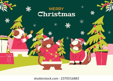 Merry Christmas background. December 25. Happy Christmas season Celebration. Christmas tree. Vector illustration for Poster, Banner, Greeting Card, Flyer, Invitation, Card, Cover, Template. gift box.