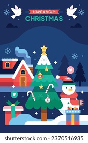 Merry Christmas background. December 25. Happy Christmas season Celebration. Christmas tree. Vector illustration for Poster, Banner, Greeting Card, Flyer, Invitation, Card, Cover, Template. gift box.