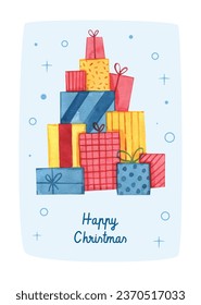 Merry Christmas background. December 25. Happy Christmas season Celebration. Christmas tree. Vector illustration for Poster, Banner, Greeting Card, Flyer, Invitation, Card, Cover, Template. gift box.