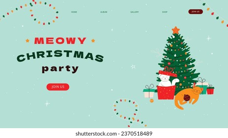 Merry Christmas background. December 25. Happy Christmas season Celebration. Christmas tree. Vector illustration for Poster, Banner, Greeting Card, Flyer, Invitation, Card, Cover, Template. gift box.
