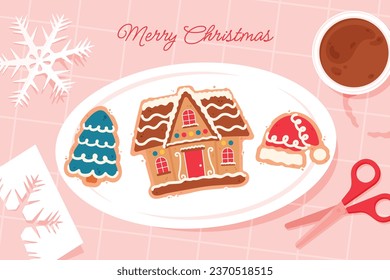 Merry Christmas background. December 25. Happy Christmas season Celebration. Christmas tree. Vector illustration for Poster, Banner, Greeting Card, Flyer, Invitation, Card, Cover, Template. gift box.