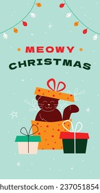 Merry Christmas background. December 25. Happy Christmas season Celebration. Christmas tree. Vector illustration for Poster, Banner, Greeting Card, Flyer, Invitation, Card, Cover, Template. gift box.