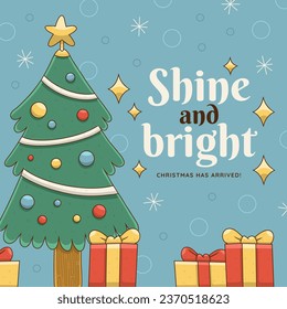 Merry Christmas background. December 25. Happy Christmas season Celebration. Christmas tree. Vector illustration for Poster, Banner, Greeting Card, Flyer, Invitation, Card, Cover, Template. gift box.