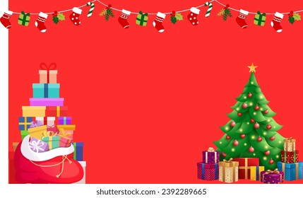 fondo navideño decorado con árboles de Navidad y cajas de regalo