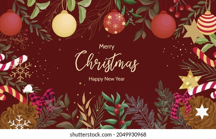 merry christmas background design with beautiful christmas ornament