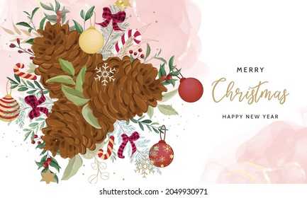 merry christmas background design with beautiful christmas ornament