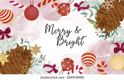 merry christmas background design with beautiful christmas ornament