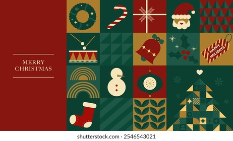 Merry Christmas background design with flat style illustration. Christmas card design.