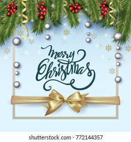 Merry Christmas background design. Vector logo, typography. Usable as banner, greeting card, gift package etc.