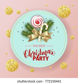 Merry Christmas background design. Vector logo, typography. Usable as banner, greeting card, gift package etc.