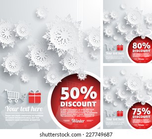 Merry Christmas background discount percent with snowflake and balls