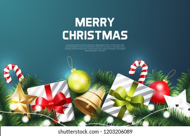 Merry Christmas background with christmas element. Blue Background. Vector illustration