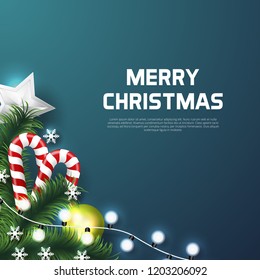 Merry Christmas background with christmas element. Blue Background. Vector illustration