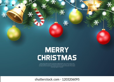 Merry Christmas background with christmas element. Blue Background. Vector illustration