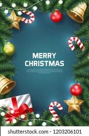 Merry Christmas background with christmas element. Blue Background. Vector illustration