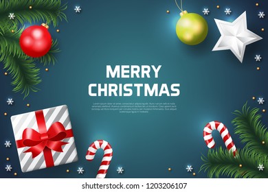 Merry Christmas background with christmas element. Blue Background. Vector illustration