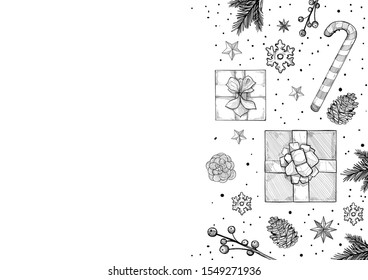 Merry Christmas background with christmas element. drawing christmas. Vector illustration