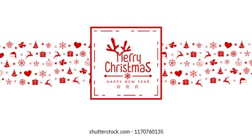 Merry Christmas background with element icons banner, snowflakes. Vector illustration