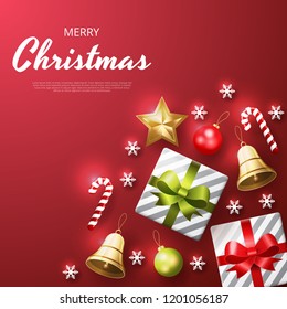 Merry Christmas background with christmas element. Red Background. Vector illustration