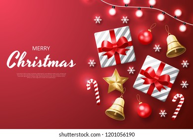 Merry Christmas background with christmas element. Red Background. Vector illustration