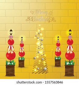 Merry Christmas background with christmas element. Red Background. Vector illustration