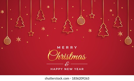 Merry Christmas background with christmas element. Red Background. Vector illustration