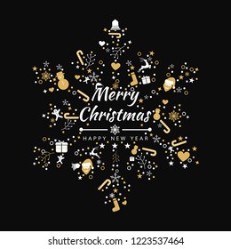 Merry Christmas background with element snowflakes icons banner. Vector illustration