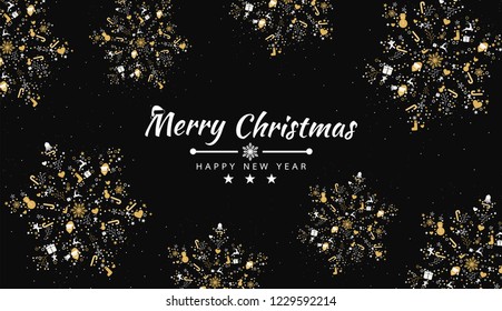 Merry Christmas background with element snowflakes icons banner. Vector illustration