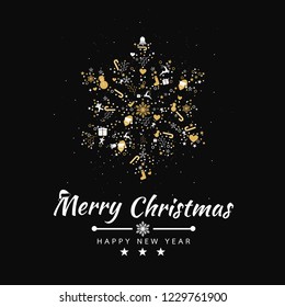 Merry Christmas background with element snowflakes icons banner. Vector illustration