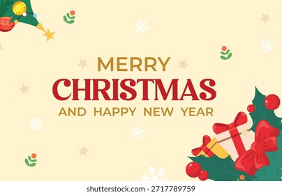 Fundo Feliz Natal com elemento de Natal. Ilustração de vetor, decoração de árvore ornamento banner ilustração da placa de fundo