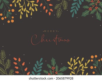 Merry Christmas background with floral foliage decorations 