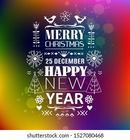 Merry Christmas background in folk style with place for your text. Merry Christmas Scandinavian floral ornament