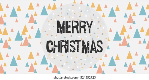 Merry Christmas background. Geometrical elements. Triangular trees with colorful dots. Modern stylish texture. Geometrical elements. Hand-drawn triangular trees with colorful dots and circles. Vector