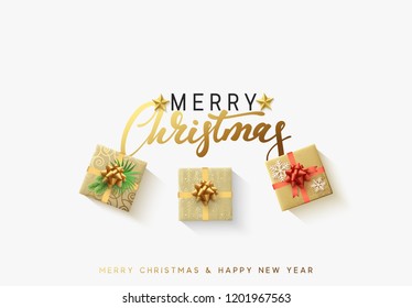 Merry Christmas background with gift boxes. Festive illustration