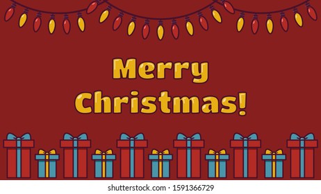 Merry Christmas background with a gift boxes and garland. Stock vector illustration for new year celebration