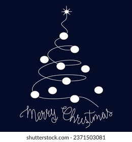 Merry Christmas background with glitters tree desing. New Year's card one line. Vector.