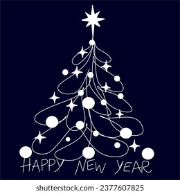 Merry Christmas background with glitters tree desing. New Year's card one line. Vector.