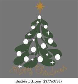 Merry Christmas background with glitters tree desing. New Year's card one line. Vector.