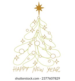 Merry Christmas background with glitters tree desing. New Year's card one line. Vector.