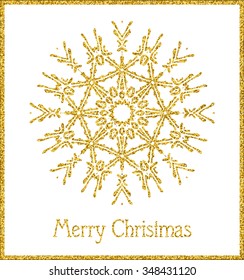 Merry Christmas background with gold snowflake in east style. Gold Glitter Texture. It can be used for decorating of invitations, greeting cards. EPS-10