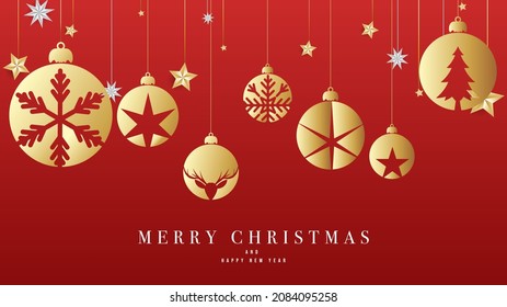 Merry Christmas  background , Golden Christmas balls and Star Golden on red background in Christmas holiday ,Vector illustration EPS 10