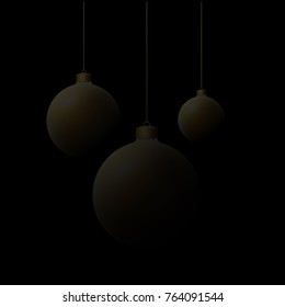 Merry Christmas background with golden Christmas balls. Black and gold Christmas background. Shiny design for holiday celebration card. Winter Xmas decorative Vector illustration