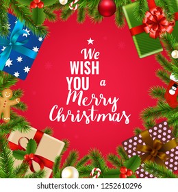Merry Christmas Background With Gradient Mesh, Vector Illustration

