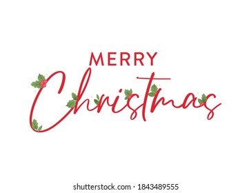 Merry Christmas Background, Christmas Greeting Card, Christmas Leaves, Mistletoe Background, Merry Christmas Text, Mistletoe Leaves Vector Illustration Background