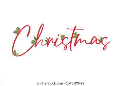 Merry Christmas Background, Christmas Greeting Card, Christmas Leaves, Mistletoe Background, Merry Christmas Text, Mistletoe Leaves Vector Illustration Background