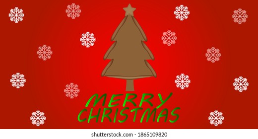 Merry Christmas background with greetings and ginger cookies. Layout of snowflakes and gingerbread. Vector illustration.