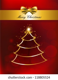 Merry Christmas Background for Greetings tree Card, vector illustration