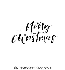 Merry Christmas background. Hand drawn holiday lettering. Ink illustration. Modern brush calligraphy. Isolated on white background.