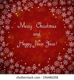 Merry Christmas background with handwritten text and snowflakes