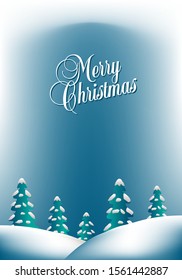Merry Christmas background with hills and evergreens